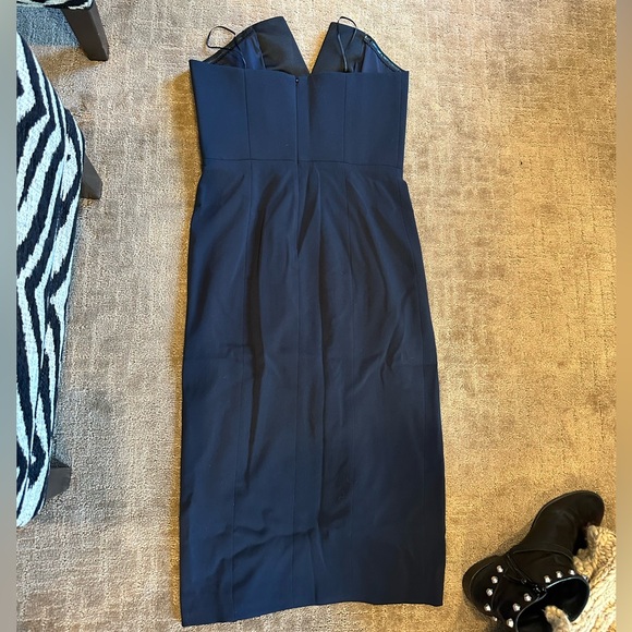 Jay Godfrey Navy Satin Black Trim Midi Strapless Dress - Picture 4 of 4